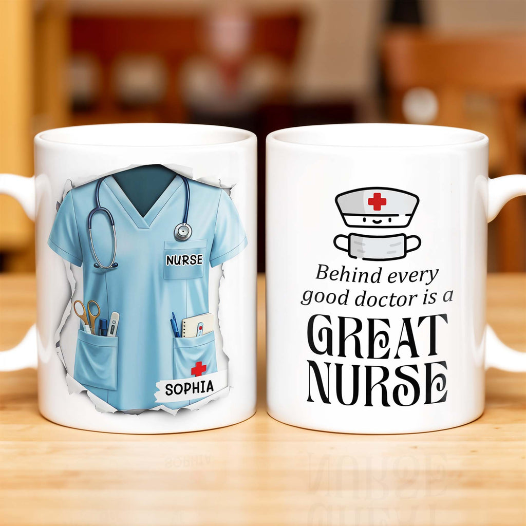 Behind Every Good Doctor Is A Great Nurse, Nurse Cap and Mask - Personalized Custom Coffee Mug - NUR010_MG