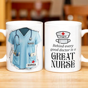 Behind Every Good Doctor Is A Great Nurse, Nurse Cap and Mask - Personalized Custom Coffee Mug - NUR010_MG
