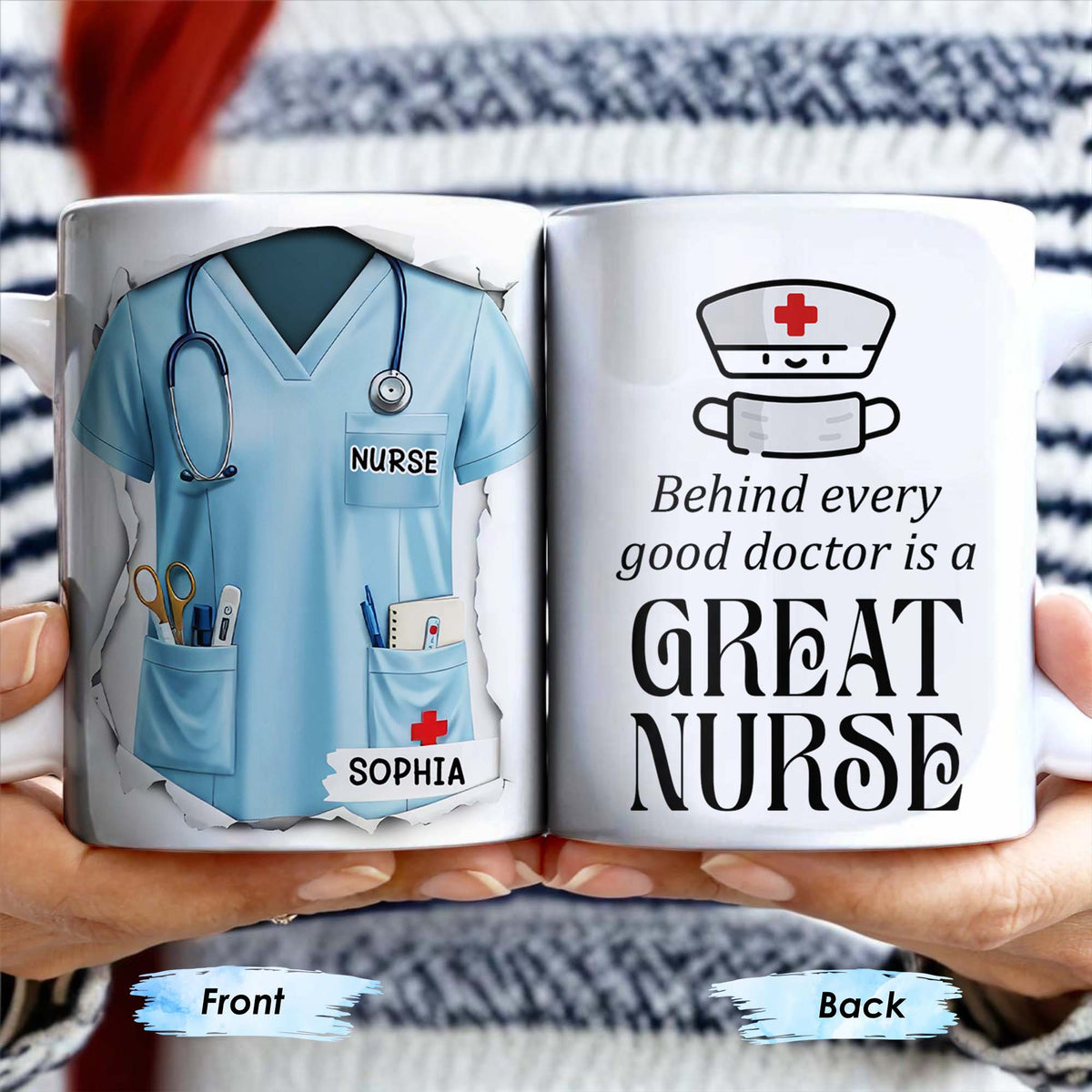 Behind Every Good Doctor Is A Great Nurse, Nurse Cap and Mask - Personalized Custom Coffee Mug - NUR010_MG