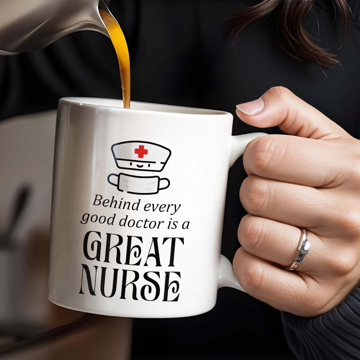 Behind Every Good Doctor Is A Great Nurse, Nurse Cap and Mask - Personalized Custom Coffee Mug - NUR010_MG