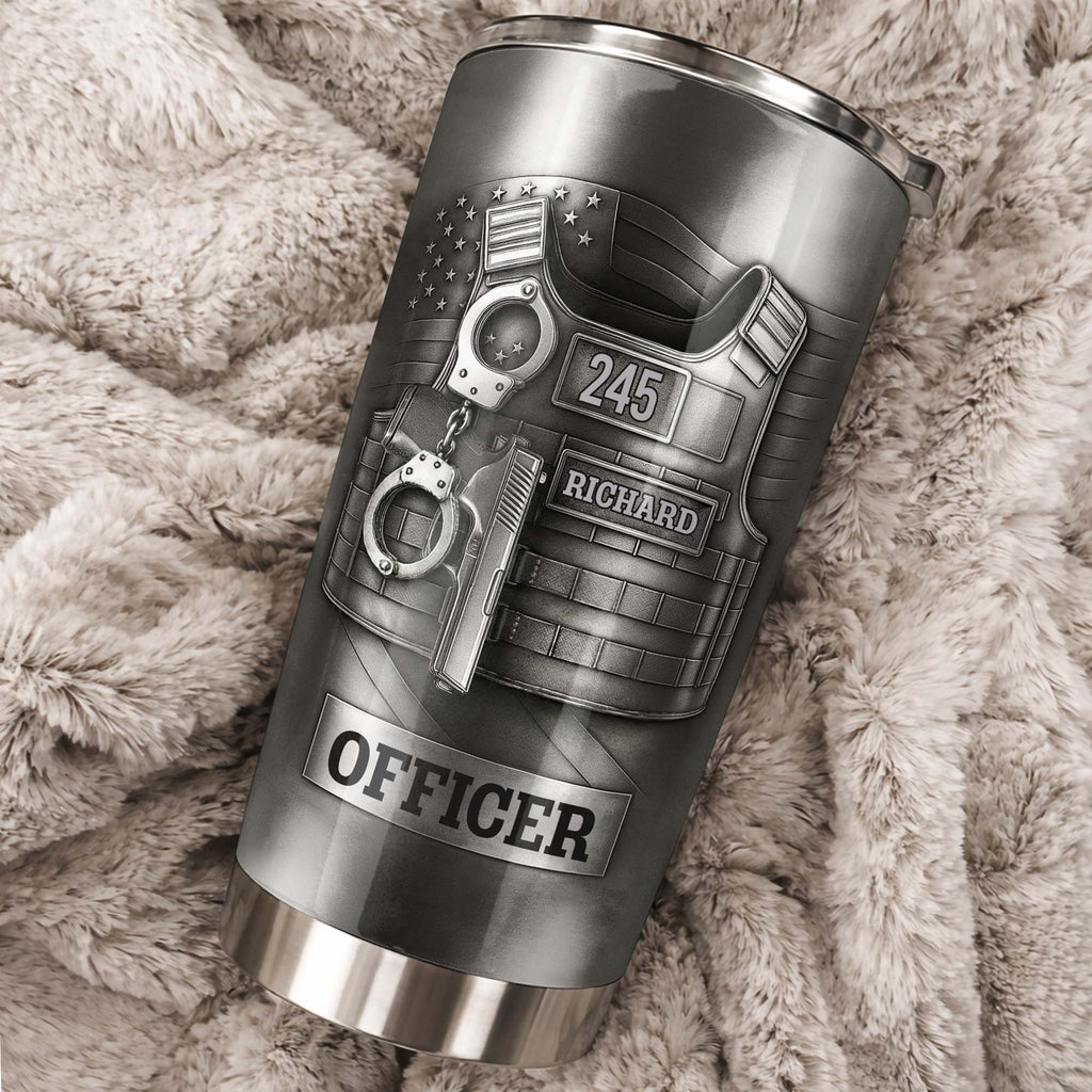 Beloved Officer Personalized Tumbler With Police Badge, Handcuffs, Pistol - Personalized Custom Stainless Steel Tumbler 20oz 30oz - OFC031_TB