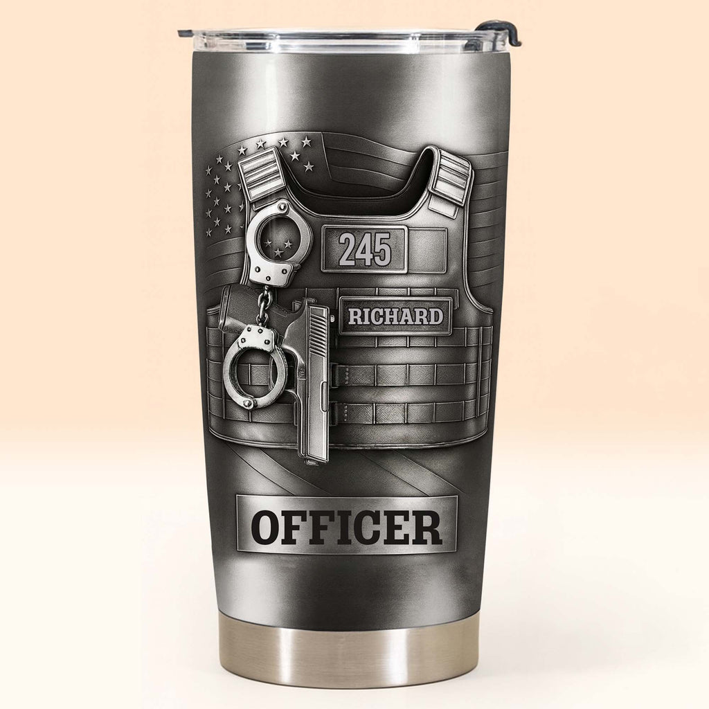 Beloved Officer Personalized Tumbler With Police Badge, Handcuffs, Pistol - Personalized Custom Stainless Steel Tumbler 20oz 30oz - OFC031_TB