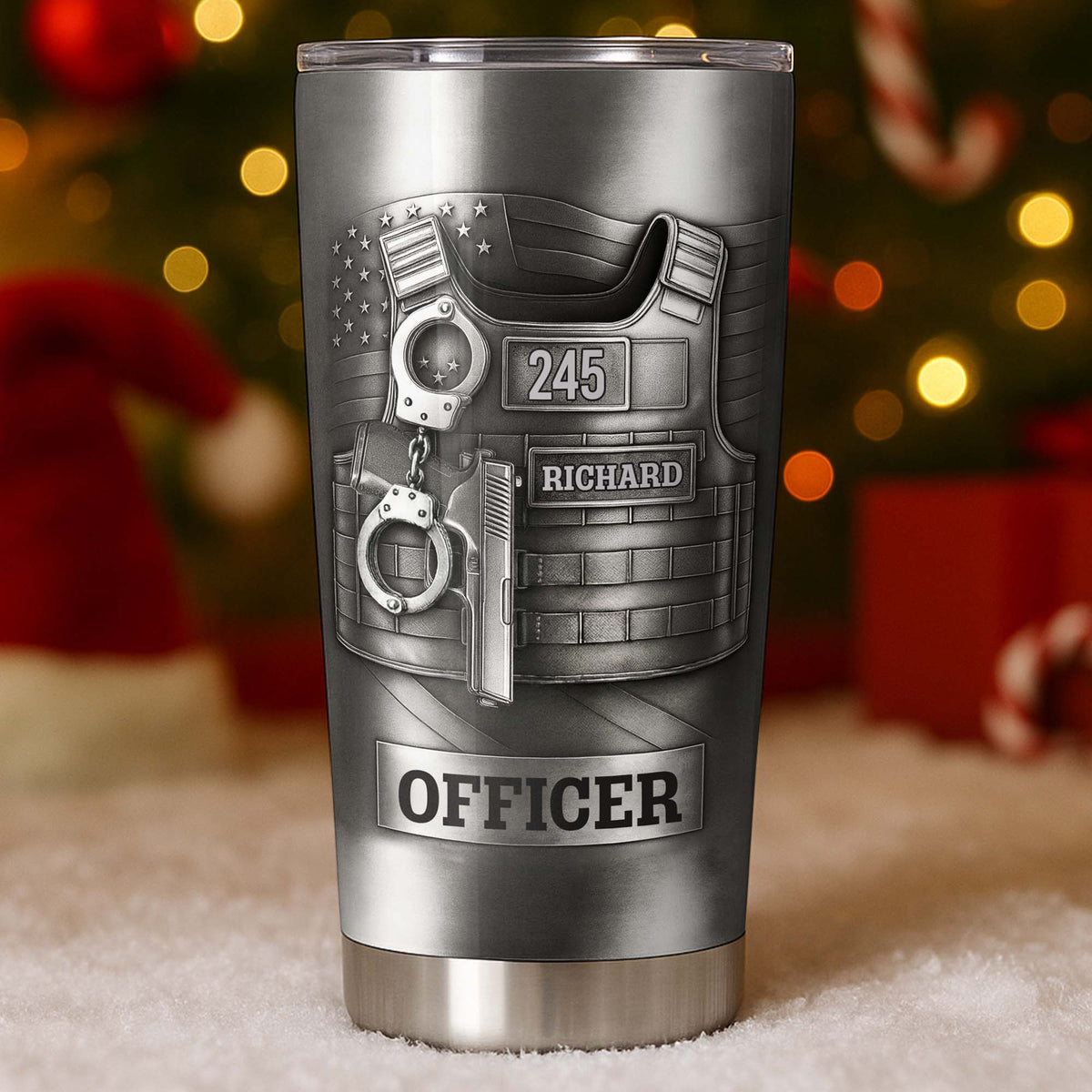 Beloved Officer Personalized Tumbler With Police Badge, Handcuffs, Pistol - Personalized Custom Stainless Steel Tumbler 20oz 30oz - OFC031_TB