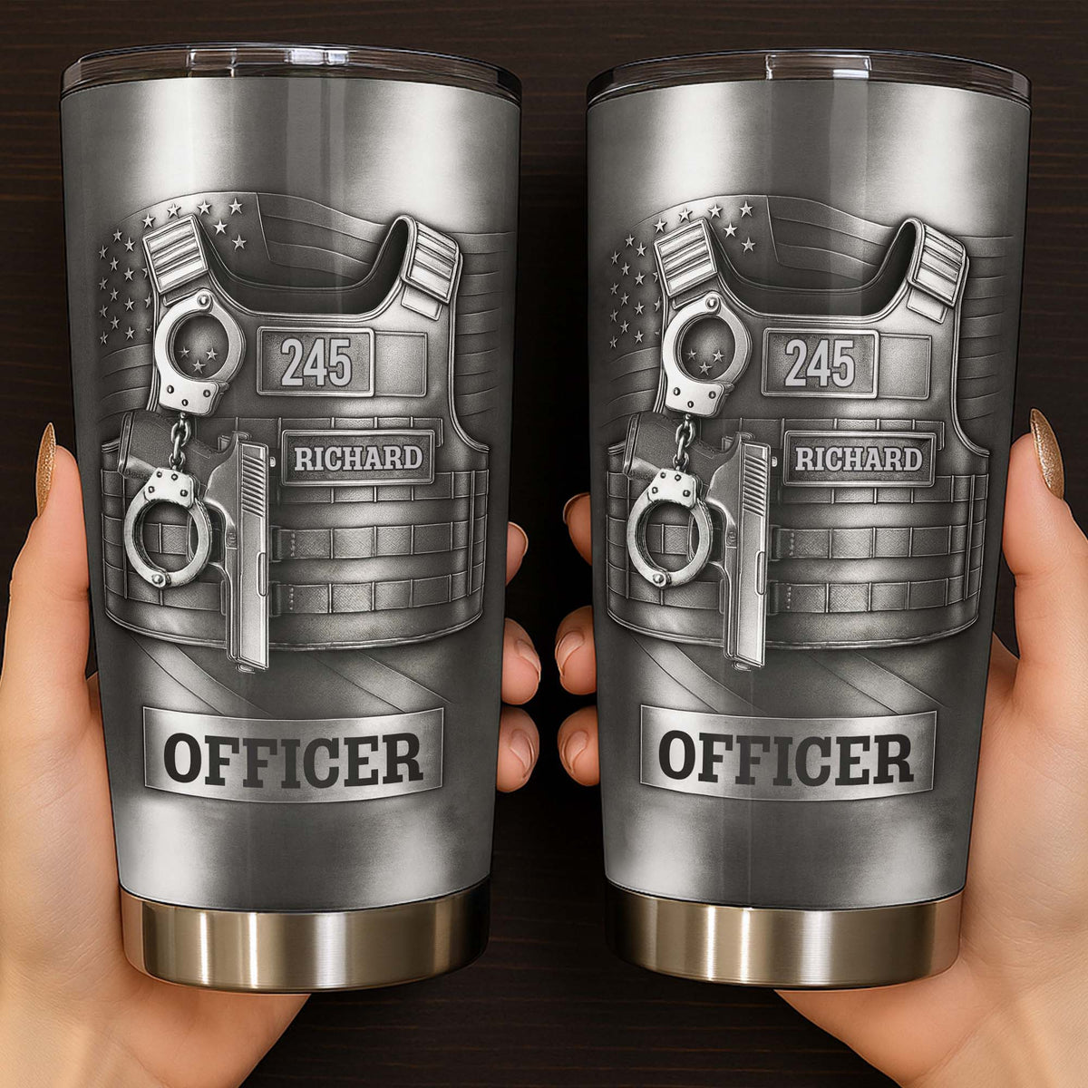 Beloved Officer Personalized Tumbler With Police Badge, Handcuffs, Pistol - Personalized Custom Stainless Steel Tumbler 20oz 30oz - OFC031_TB