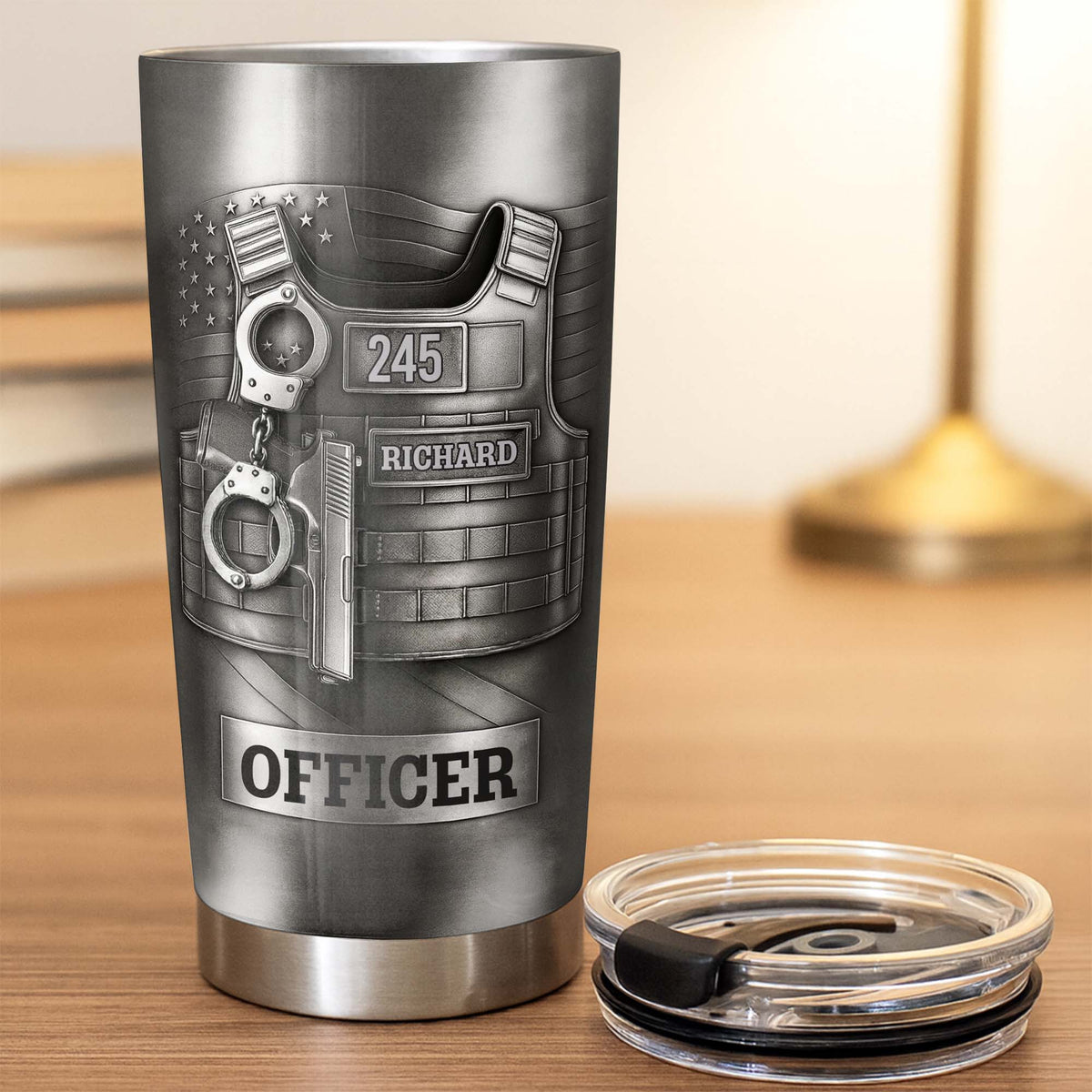 Beloved Officer Personalized Tumbler With Police Badge, Handcuffs, Pistol - Personalized Custom Stainless Steel Tumbler 20oz 30oz - OFC031_TB