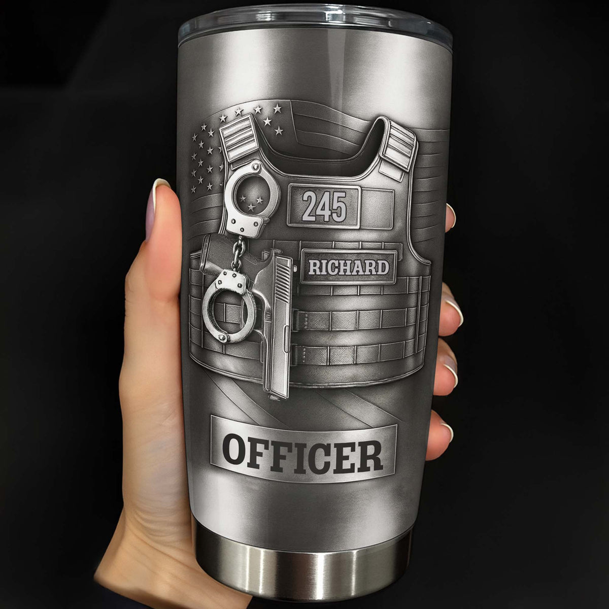 Beloved Officer Personalized Tumbler With Police Badge, Handcuffs, Pistol - Personalized Custom Stainless Steel Tumbler 20oz 30oz - OFC031_TB