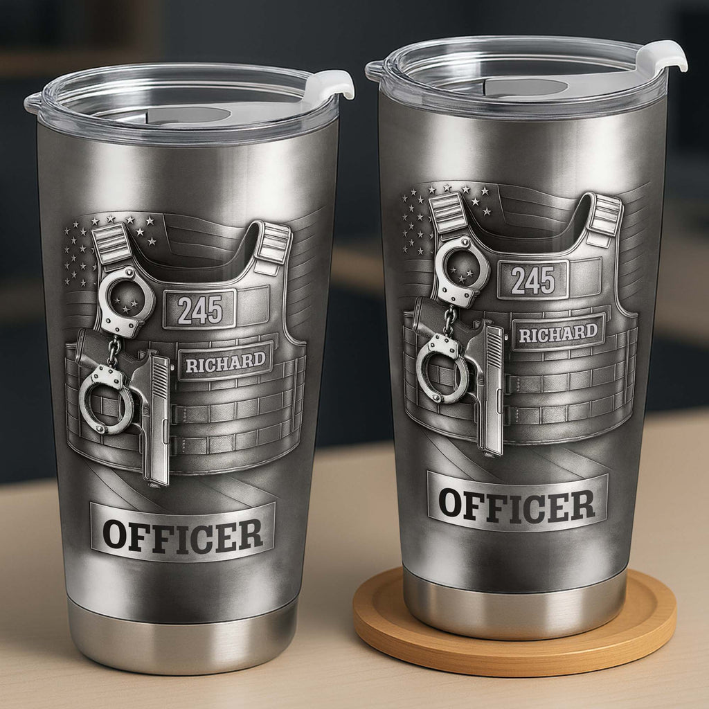 Beloved Officer Personalized Tumbler With Police Badge, Handcuffs, Pistol - Personalized Custom Stainless Steel Tumbler 20oz 30oz - OFC031_TB