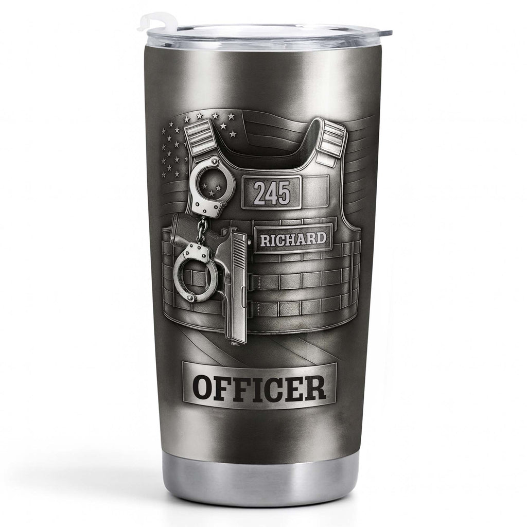 Beloved Officer Personalized Tumbler With Police Badge, Handcuffs, Pistol - Personalized Custom Stainless Steel Tumbler 20oz 30oz - OFC031_TB