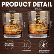Every Sip Tastes Like Happy Retirement, Palm Trees Beach Chair Sun - Personalized Custom Whiskey Glass - RETIRE014_RWG
