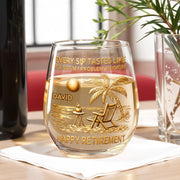 Every Sip Tastes Like It's Not My Problem Anymore, Beach Chair and Palm Trees - Personalized Stemless Wine Glass - RETIRE014_WIGL
