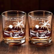 Every Sip Tastes Like Happy Retirement, Palm Trees And Beach Chair - Personalized Custom Whiskey Glass - RETIRE017_RWG