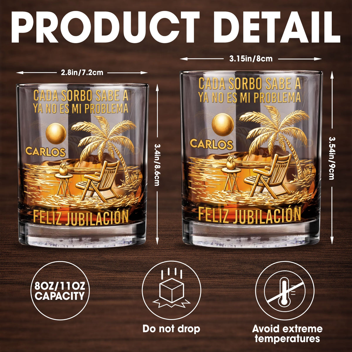 Cada Sorbo Sabe A Palm Tree Beach Chair - Personalized Custom Whiskey Glass - RETIRE036_RWG