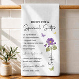 Recipe For A Special Sister With Purple Flower And Butterflies - Personalized Kitchen Towel - SIS057_TOWL
