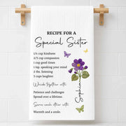 Recipe For A Special Sister With Purple Flower And Butterflies - Personalized Kitchen Towel - SIS057_TOWL