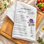Recipe For A Special Sister With Purple Flower And Butterflies - Personalized Kitchen Towel - SIS057_TOWL
