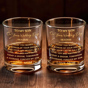 To My Son On Your Wedding Day Today A Groom Personalized Golden Design - Personalized Custom Whiskey Glass - SON152_RWG