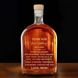 To My Son On Your Wedding Day Elegant Golden Text Husband Groom - Personalized Whiskey Bottle - SON152_WHIBA