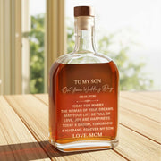 To My Son On Your Wedding Day Elegant Golden Text Husband Groom - Personalized Whiskey Bottle - SON152_WHIBA