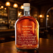 To My Son On Your Wedding Day Elegant Golden Text Husband Groom - Personalized Whiskey Bottle - SON152_WHIBA