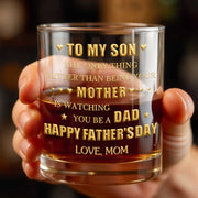 To My Son Better Than Being Mother Watching You Be Dad Hearts Monogram - Personalized Custom Whiskey Glass - SON189_RWG