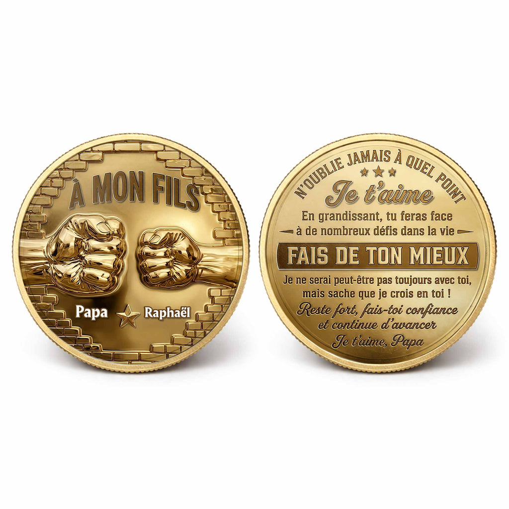 À Mon Fils Fist Bump Custom 3D Gold Effect French Message - Custom Commemorative Coin - SON241_KCOIN