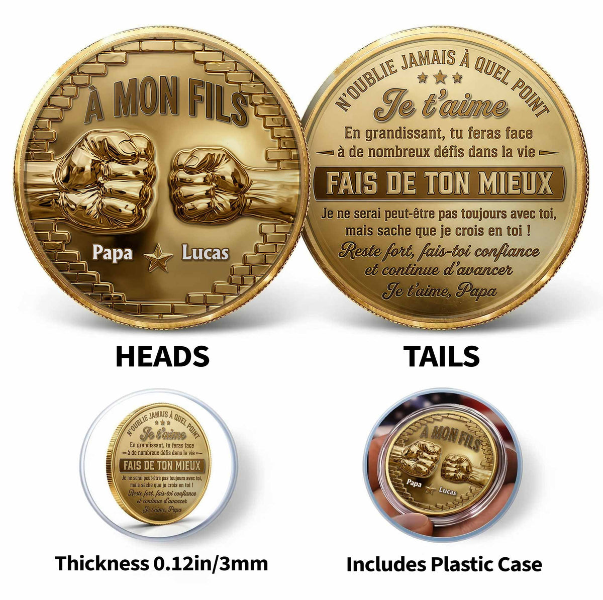À Mon Fils Fist Bump Custom 3D Gold Effect French Message - Custom Commemorative Coin - SON241_KCOIN