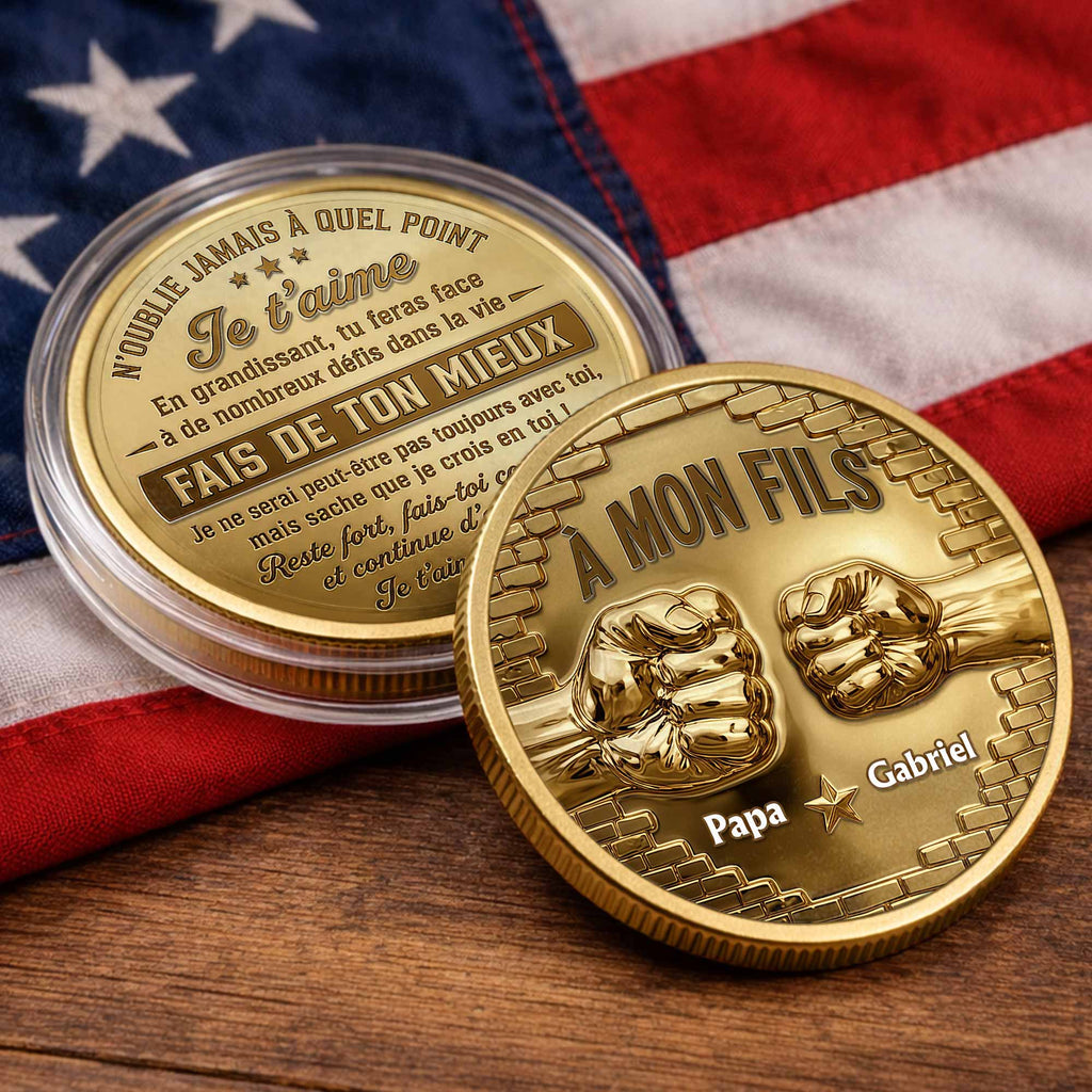 À Mon Fils Fist Bump Custom 3D Gold Effect French Message - Custom Commemorative Coin - SON241_KCOIN