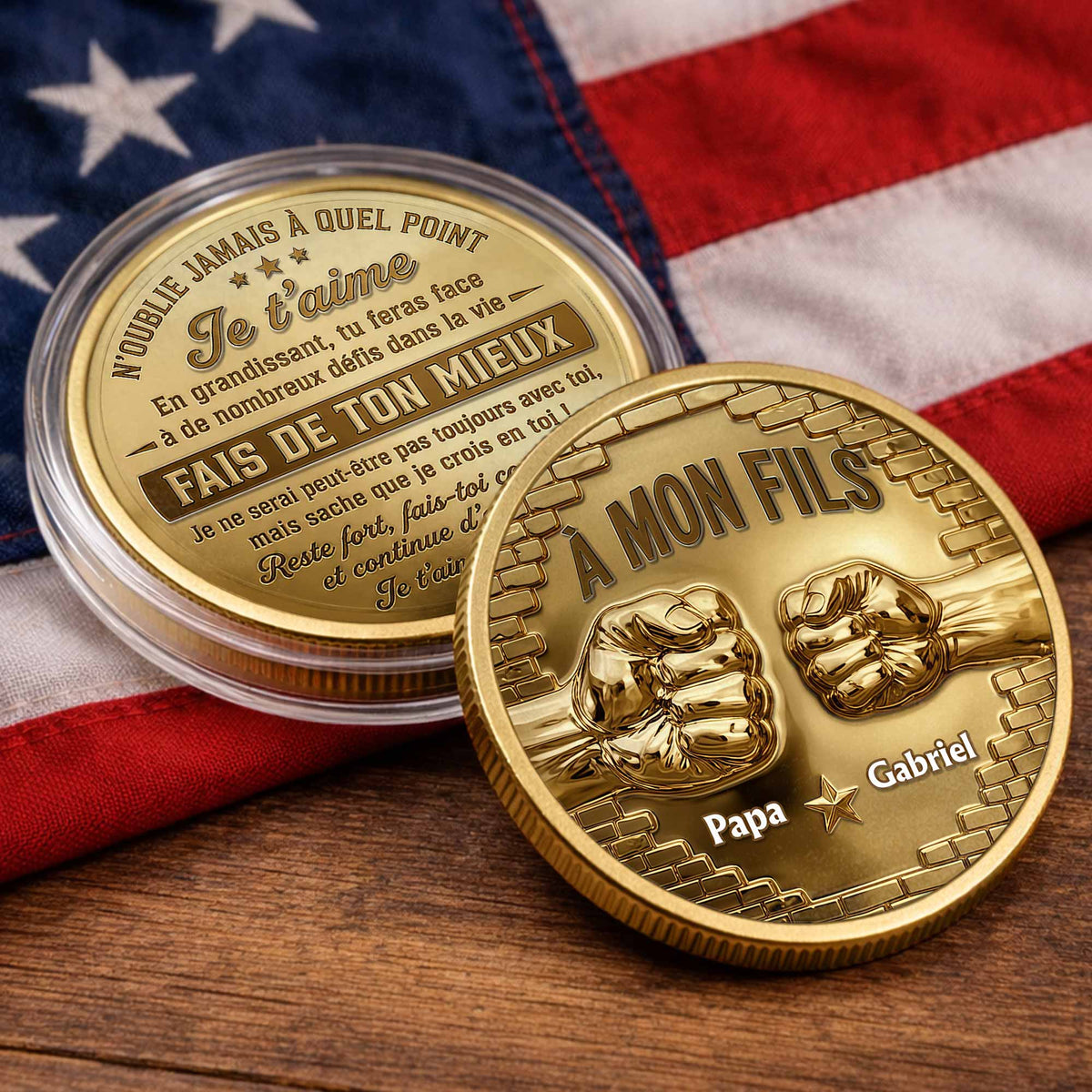 À Mon Fils Fist Bump Custom 3D Gold Effect French Message - Custom Commemorative Coin - SON241_KCOIN