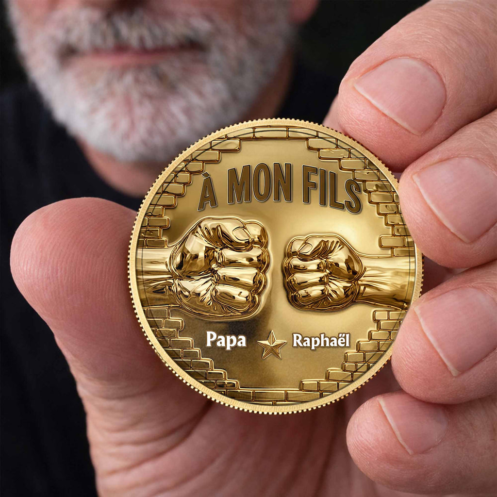 À Mon Fils Fist Bump Custom 3D Gold Effect French Message - Custom Commemorative Coin - SON241_KCOIN