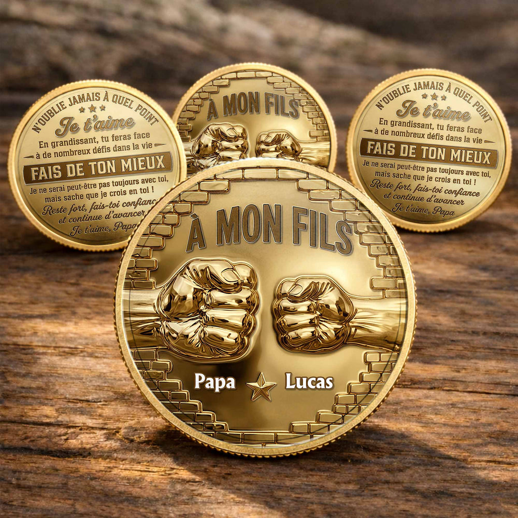 À Mon Fils Fist Bump Custom 3D Gold Effect French Message - Custom Commemorative Coin - SON241_KCOIN