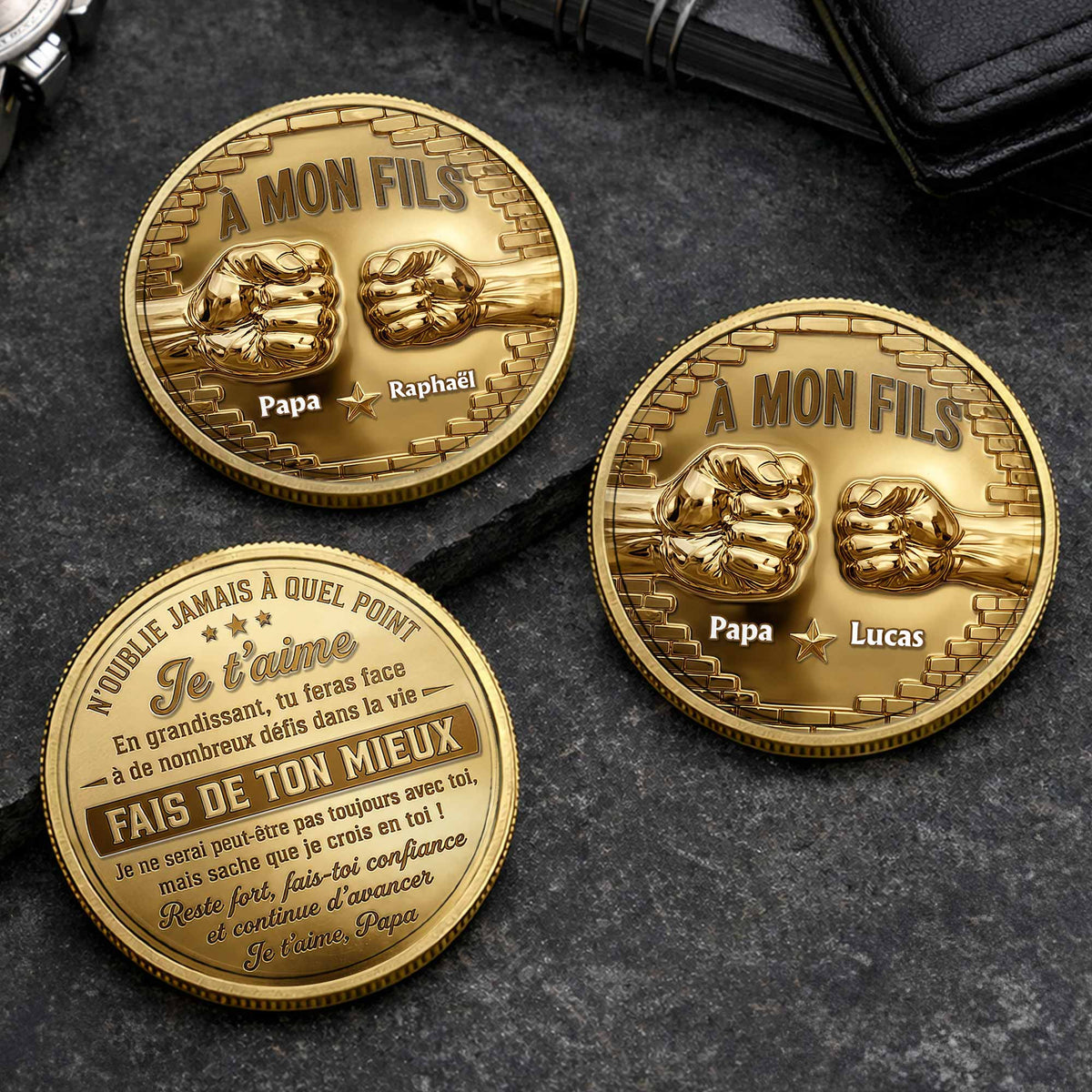 À Mon Fils Fist Bump Custom 3D Gold Effect French Message - Custom Commemorative Coin - SON241_KCOIN