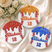 Our Little Home Run Hitter Baseball With Drip Sprinkles - Personalized Custom Ceramic Ornament With Round Shape - SPORT158_RCE