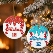 Our Little Home Run Hitter Baseball With Drip Sprinkles - Personalized Custom Ceramic Ornament With Round Shape - SPORT158_RCE