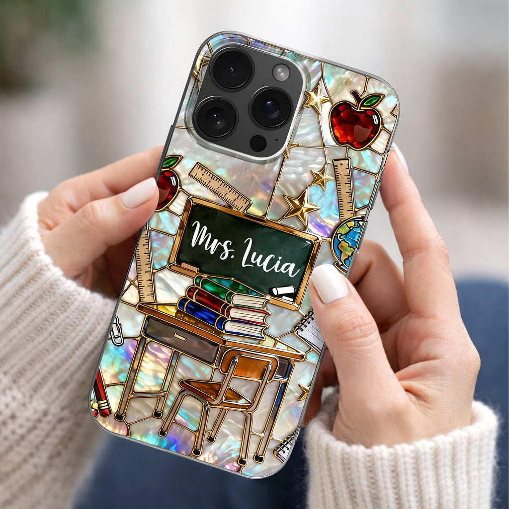 Classroom Inspired Teacher Book and Apple Design - Personalized Clear Phone Case - TEACH070_PHC