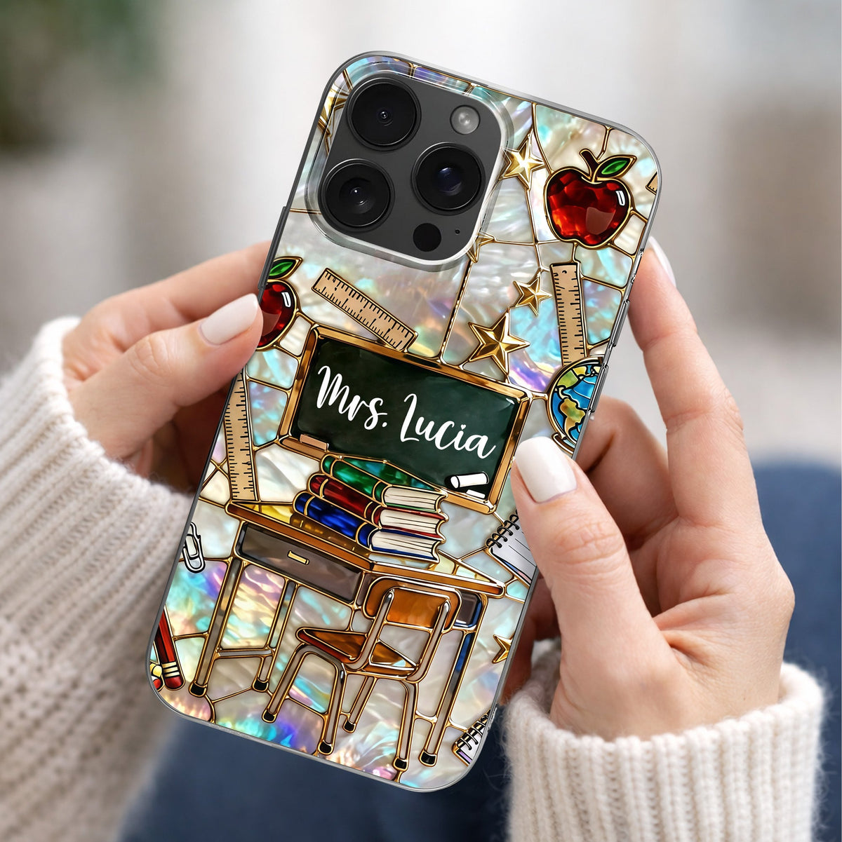 Classroom Inspired Teacher Book and Apple Design - Personalized Clear Phone Case - TEACH070_PHC