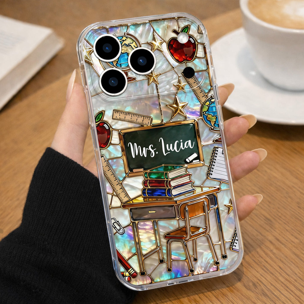 Classroom Inspired Teacher Book and Apple Design - Personalized Clear Phone Case - TEACH070_PHC