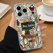 Classroom Inspired Teacher Book and Apple Design - Personalized Clear Phone Case - TEACH070_PHC