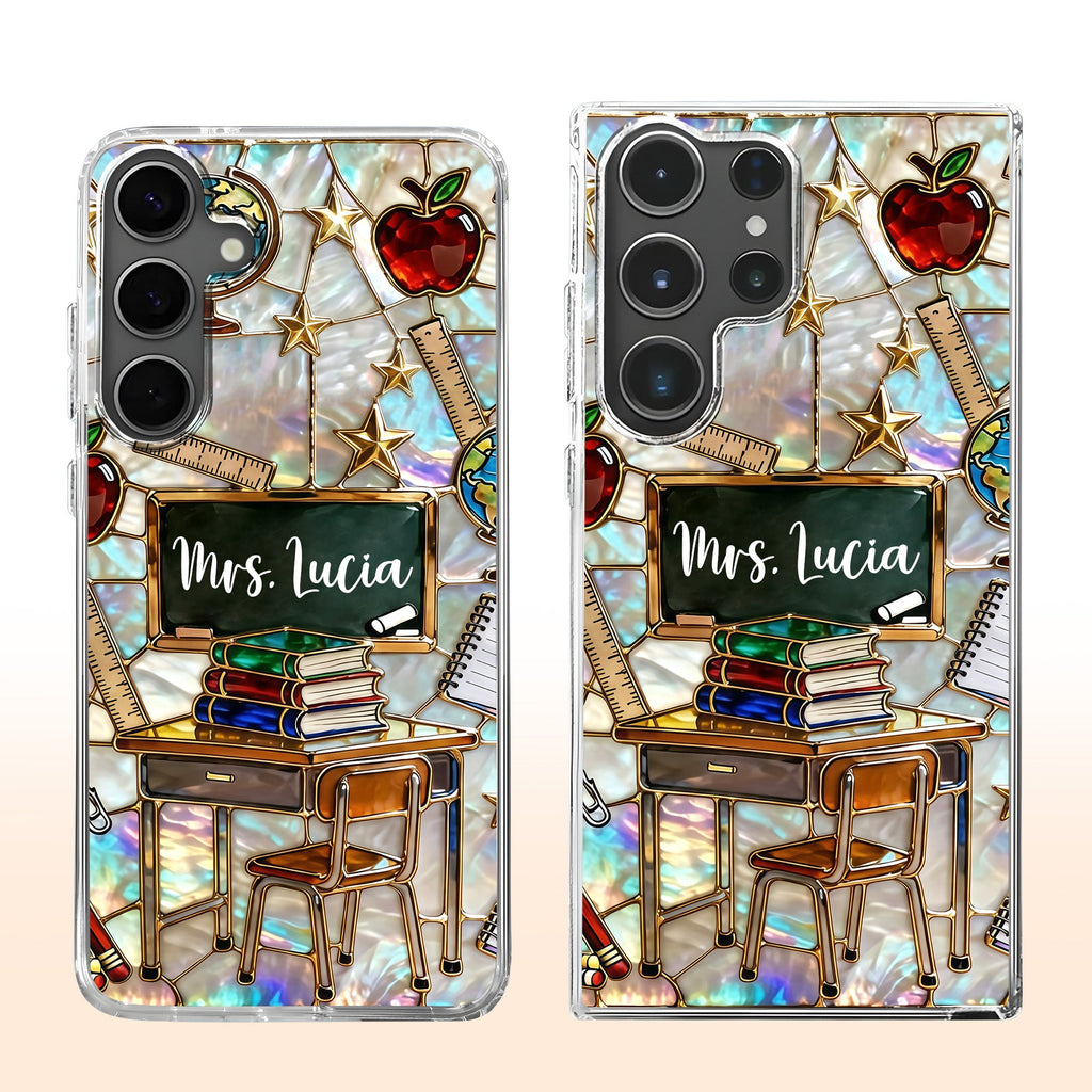 Classroom Inspired Teacher Book and Apple Design - Personalized Clear Phone Case - TEACH070_PHC