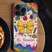 Teaching Is A Work Of Heart Pencil Bow And Apple - Personalized Clear Phone Case - TEACH098_PHC