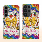 Teaching Is A Work Of Heart Pencil Bow And Apple - Personalized Clear Phone Case - TEACH098_PHC