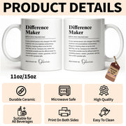 Difference Maker Dictionary Definition Typography Personalized Design - Personalized Custom Coffee Mug - TEACH283_MG