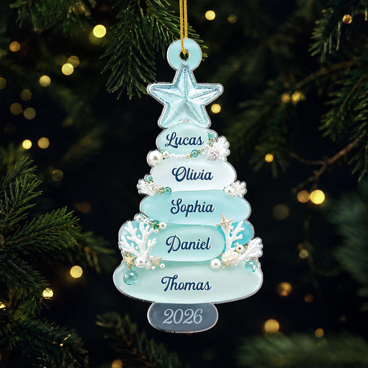 [3D Printing Effect] Personalised Family Gifts - Sea Glass Christmas Tree Acrylic Ornament