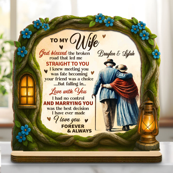 God Blessed The Broken Road That Led Me Straight To You - Personalized Custom 2-Layer Wood Plaque With Flat Base - WIF061_WPLA