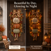 🏡ONLY DAY  60% OFF 🎃Lighted Stacked Pumpkin Fall Door Decor with 3 Seasonal Plaques