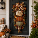 🏡🎃Lighted Stacked Pumpkin Fall Door Decor with 3 Seasonal Plaques