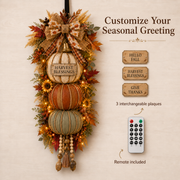 🏡ONLY DAY  60% OFF 🎃Lighted Stacked Pumpkin Fall Door Decor with 3 Seasonal Plaques