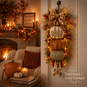 🏡ONLY DAY  60% OFF 🎃Lighted Stacked Pumpkin Fall Door Decor with 3 Seasonal Plaques