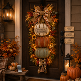 🏡ONLY DAY  60% OFF 🎃Lighted Stacked Pumpkin Fall Door Decor with 3 Seasonal Plaques
